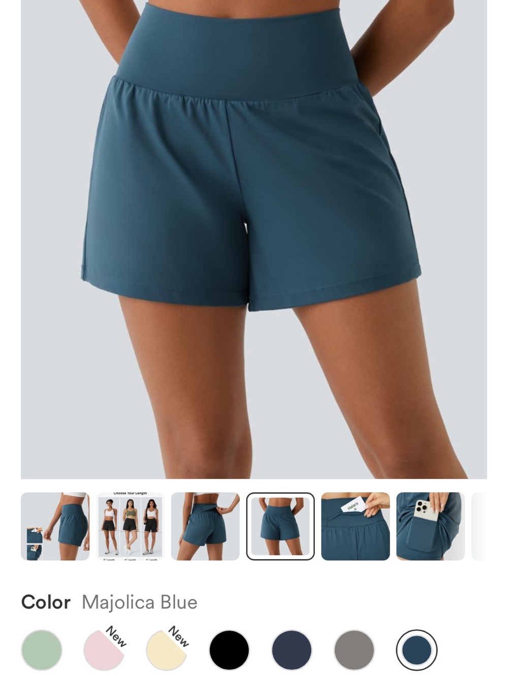 HALARA Majolica Blue High-Rise Athletic Shorts with Wide Waistband